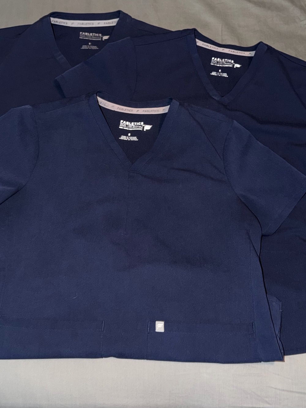 Fabletics Navy V-Neck Scrub Tops and joggers (Set of 3)